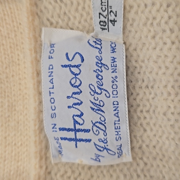 J&D McGeorge for Harrods Scottish Wool Cardigan Sweater Cream size "42" W M/L - Picture 3 of 3